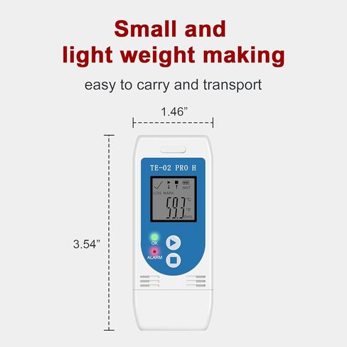 مسجل بيانات درجة الحرارة والرطوبة من Aprvtio TE-02PRO-H، مسجل درجة حرارة USB متعدد الاستخدام مع 32000 قراءة، ثلاجة لقاح، تقارير PDF وCSV التلقائية، مؤشر تنبيه LED، معتمد للمعايرة in Kuwait