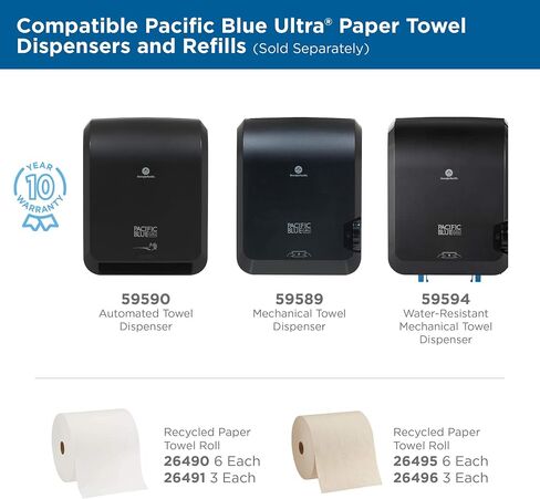 مجموعة أدوات توزيع المناشف الورقية الميكانيكية عالية السعة مقاس 8 بوصات من Pacific Blue Ultra من GP PRO (جورجيا والمحيط الهادئ)؛ 1 موزع أسود؛ (59589؛) 1 لفة مناشف بنية؛ (26496) in Saudi Arabia