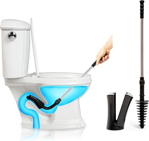 ToiletShroom Revolutionary Plunger, Squeegee, Clog Remover, Drain Cleaner, Bathroom Toilet Dredge Tool, Stainless Steel Handle with Caddy Holder, Оne Расk, Black in Saudi Arabia