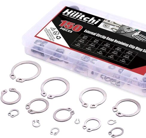 Hilitchi 150-Pcs Alloy Steel External Circlip Snap Retaining Clip Ring Assortment Kit - Size: 4mm to 28mm in Kuwait