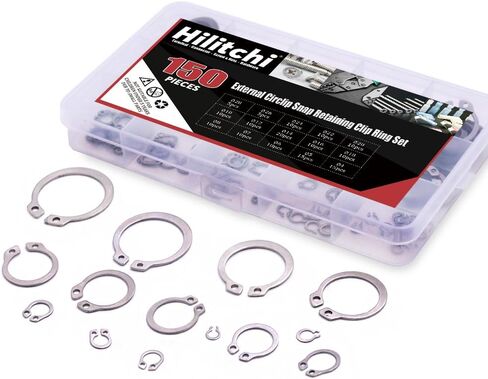 Hilitchi 150-Pcs Alloy Steel External Circlip Snap Retaining Clip Ring Assortment Kit - Size: 4mm to 28mm in Kuwait
