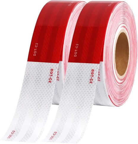 شريط أمان عاكس WAENLIR مقاس 2 بوصة × 200 قدم DOT-C2 شريط لاصق مقاوم للماء باللونين الأحمر والأبيض للمقطورة والخارجية والسيارات والشاحنات in Kuwait
