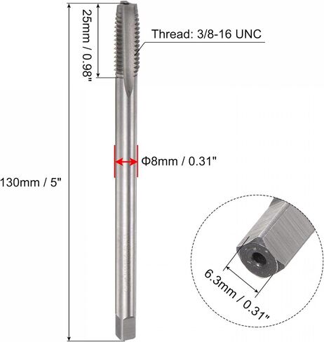 uxcell Thread Milling Taps, 3/8-16 UNC High Speed Steel (HSS) 3 Straight Flutes Machine Screw Thread Threading Tap, 5" Length (Extra Long) in Saudi Arabia