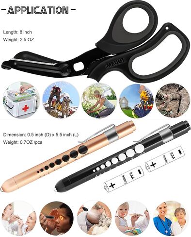 MEUUT 3 Pack Medical Scissors and penlights for Nurses with Four Batteries-One 8" Patented Trauma Scissor Bandage Scissor Two LED Pen lights for Nurse Doctor EMT First Aid in Saudi Arabia