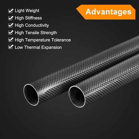 MECCANIXITY Carbon Fiber Tubes, 500mm x 25mm x 22mm 3K Hollow Carbon Wrapped Tubing Round Plain Weave Glossy Surface for Quadcopter Pack of 2 in Kuwait