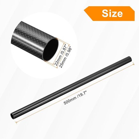 MECCANIXITY Carbon Fiber Tubes, 500mm x 25mm x 22mm 3K Hollow Carbon Wrapped Tubing Round Plain Weave Glossy Surface for Quadcopter Pack of 2 in Kuwait