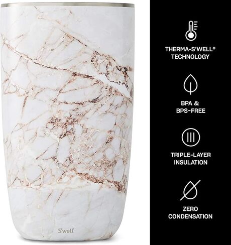 S'well Stainless Steel Wine Chiller - 750ml - Black Marble - Triple-Layered Vacuum-Insulated Container Designed to Keep Bottles Colder for Longer - BPA-Free Designer Barware Accessories in Saudi Arabia
