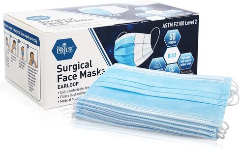 MED PRIDE 3-Ply Face Masks For Adults [Pack of 50] Disposable Breathable Face Mask With Earloops- Comfortable Non-Woven Highly Protective Medical-Grade Face Cover For Men & Women- Blue in Saudi Arabia