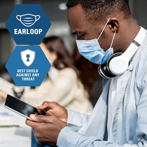 MED PRIDE 3-Ply Face Masks For Adults [Pack of 50] Disposable Breathable Face Mask With Earloops- Comfortable Non-Woven Highly Protective Medical-Grade Face Cover For Men & Women- Blue in Saudi Arabia