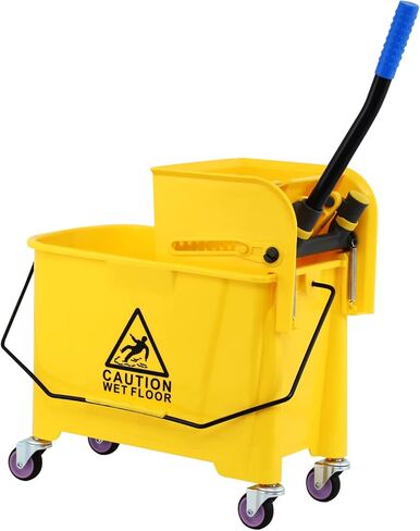 ممسحة اصطناعية ودلو من تري مع طقم رينجر من البلاستيك بسعة 5 جالون بسعة 21 لتر مع عجلات لتنظيف المنزل والتجاري باللون الأصفر in Kuwait