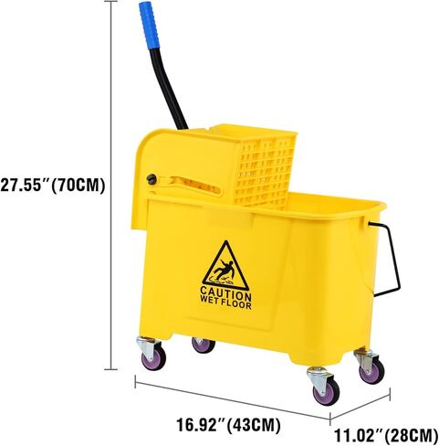 ممسحة اصطناعية ودلو من تري مع طقم رينجر من البلاستيك بسعة 5 جالون بسعة 21 لتر مع عجلات لتنظيف المنزل والتجاري باللون الأصفر in Kuwait