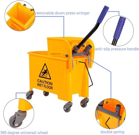 ممسحة اصطناعية ودلو من تري مع طقم رينجر من البلاستيك بسعة 5 جالون بسعة 21 لتر مع عجلات لتنظيف المنزل والتجاري باللون الأصفر in Kuwait