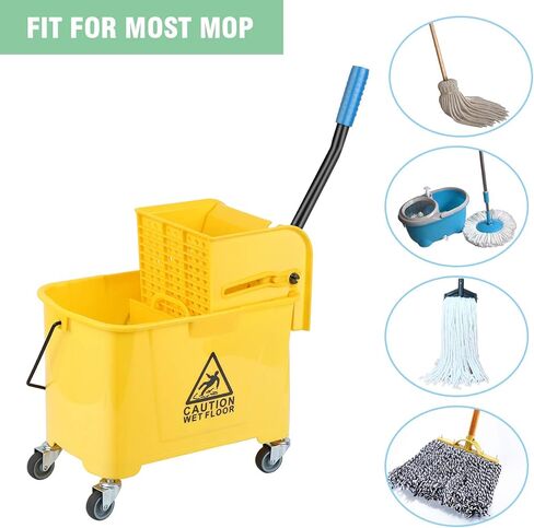 ممسحة اصطناعية ودلو من تري مع طقم رينجر من البلاستيك بسعة 5 جالون بسعة 21 لتر مع عجلات لتنظيف المنزل والتجاري باللون الأصفر in Kuwait