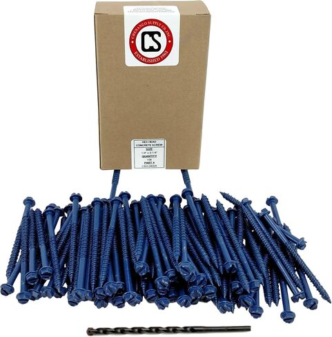 Chenango Supply 1/4 x 3-1/4" Hex Head Concrete Screw Anchor. 100 Pieces with Drill Bit (Miami-Dade Compliant) (1/4 x 3-1/4") in Saudi Arabia