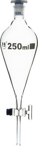 Squibb Separating Funnel, 250ml - 19/26 Plastic Stopper, Glass Key Stopcock, Ungraduated - Borosilicate Glass - Eisco Labs in Saudi Arabia