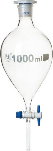 Squibb Separating Funnel, 1000ml - 29/32 Plastic Stopper, PTFE Key Stopcock, Ungraduated - Borosilicate Glass - Eisco Labs in Saudi Arabia