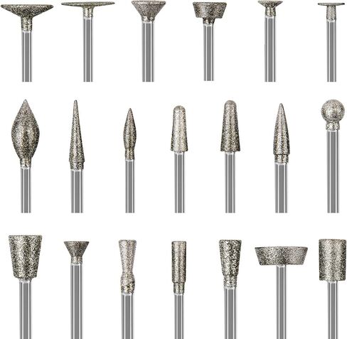 20Pcs Diamond Burr Bits for Dremel, 1/8" Shank Rotary Tool Bits for Stone | Diamond Grinding Bit for Dremel Sanding Bits Stone Carving Set for Glass, Stone, Rocks, Jewelry Carving, Engraving, Polishing in Saudi Arabia
