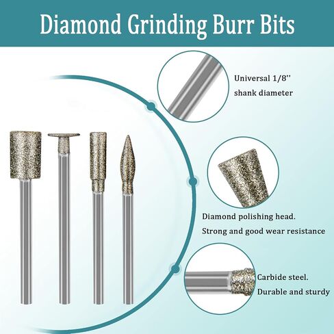 20Pcs Diamond Burr Bits for Dremel, 1/8" Shank Rotary Tool Bits for Stone | Diamond Grinding Bit for Dremel Sanding Bits Stone Carving Set for Glass, Stone, Rocks, Jewelry Carving, Engraving, Polishing in Saudi Arabia