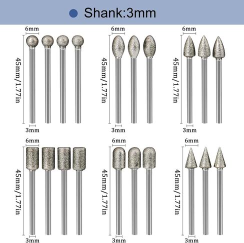 20Pcs Diamond Burr Bits for Dremel, 1/8" Shank Rotary Tool Bits for Stone | Diamond Grinding Bit for Dremel Sanding Bits Stone Carving Set for Glass, Stone, Rocks, Jewelry Carving, Engraving, Polishing in Saudi Arabia