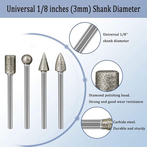 20Pcs Diamond Burr Bits for Dremel, 1/8" Shank Rotary Tool Bits for Stone | Diamond Grinding Bit for Dremel Sanding Bits Stone Carving Set for Glass, Stone, Rocks, Jewelry Carving, Engraving, Polishing in Saudi Arabia