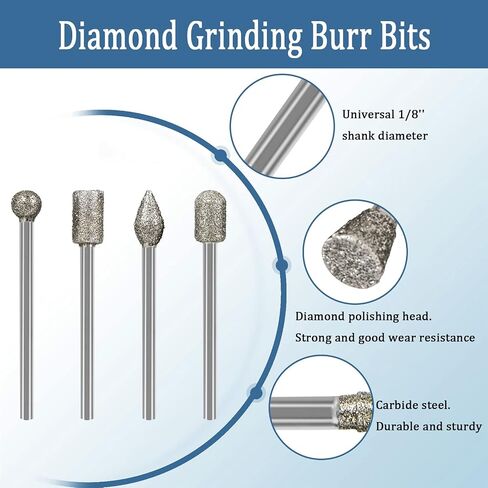20Pcs Diamond Burr Bits for Dremel, 1/8" Shank Rotary Tool Bits for Stone | Diamond Grinding Bit for Dremel Sanding Bits Stone Carving Set for Glass, Stone, Rocks, Jewelry Carving, Engraving, Polishing in Saudi Arabia