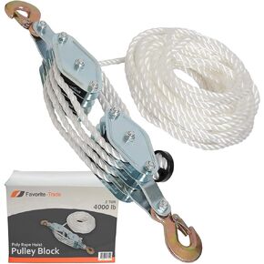 Favorite-trade 4000LB 2 Ton 65 Feet of 3/8" - Poly Rope Hoist Pulley Block - 7:1 Lifting power
