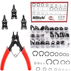 Hilitchi 261Pcs 16 Sizes 4mm to 30mm Alloy Steel External Retaining Rings Internal Circlip Snap Retaining Clip Ring with 4 in 1 Snap Ring Pliers, Wrist Pin Clips Internal External Repair Projects in Kuwait