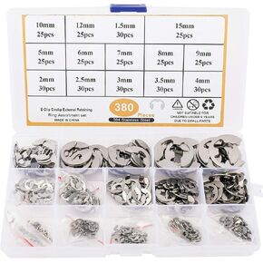 Toolly 380Pcs 304 Stainless Steel E-Clip Circlip External Retaining Ring Assortment Set, 14 Sizes in Saudi Arabia