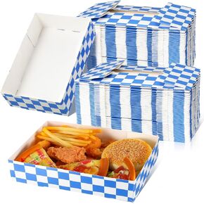 100 قطعة من Lincia لوازم حفلات مهرجان أكتوبر، صواني الطعام الورقية للاستعمال مرة واحدة باللونين الأزرق والأبيض، صناديق ورقية مربعة باللونين الأزرق والأبيض، صواني ناتشو بعلم بافاري ألماني للطعام، وحفلات مهرجان البيرة، والوجبات الخفيفة in Kuwait