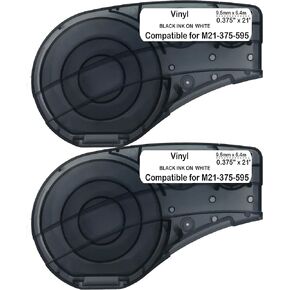 خرطوشة M21-500-595-YL مع شريط، شريط لاصق فينيل عالي الالتصاق، أسود على طبقة الفينيل الأصفر متوافقة مع BMP21-PLUS/ID PAL وBMP21-LAB/LABPAL طابعة الملصق القابلة للحمل 53.3 سم طول 0.5 سم عرض in Kuwait