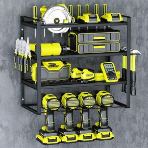 KAFAHOM Power Tool Organizer,8 Drill Holder Wall Mount,6 Layer Heavy Duty Metal Tool Storage Rack,Large Utility Tool Shelf for Cordless Drill, Garage Wall Organizer for Lifetime Use