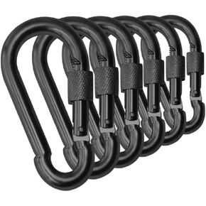 Black & Silver Heavy Duty Bushcraft Locking Thumb Screw Closure Zinc-Galvanized Steel Carabiner Spring Snap Clip Link Hooks 200-400lb Load. 6 & 12 Packs in Kuwait