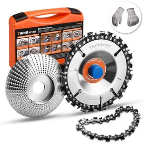 قرص نحت الخشب (سلسلة بديلة) وقرص تشكيل عجلة الطحن، مشكل أسنان منشار مزدوج مضاد للركل، 5/8 في القطر الداخلي، ملحق مطحنة زاوية لقطع الخشب (4 بوصة أو 4-1/2 بوصة)، قفازات مقاومة للقطع in Kuwait