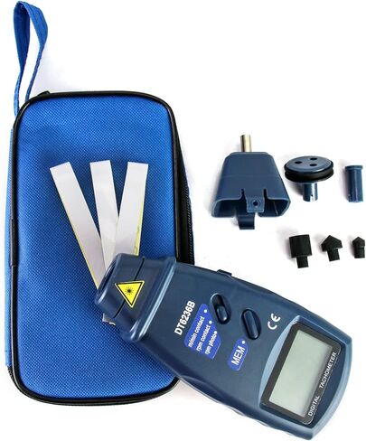 QWORK Tri-Mode Contact and Laser Non-Contact RPM Tach Digital Photo Tachometer Linear Speed Surface Distance Measure Meter, Digital Tachometer RPM Meter DT6236B for Motors, Machine Parts, Lathes in Kuwait