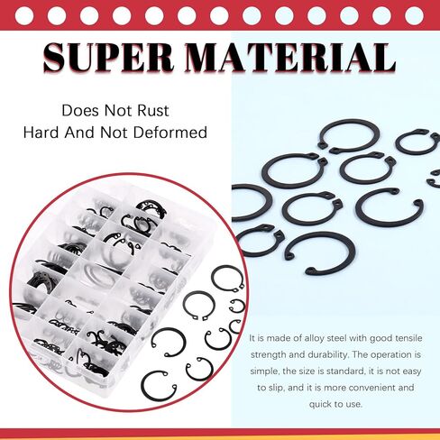Hilitchi 261Pcs 16 Sizes 4mm to 30mm Alloy Steel External Retaining Rings Internal Circlip Snap Retaining Clip Ring with 4 in 1 Snap Ring Pliers, Wrist Pin Clips Internal External Repair Projects in Kuwait