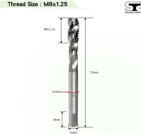 صنابير الفلوت الحلزونية SPEED TIGER TSM_M10x1.5 HSS، تسامح متري M10x1.5mm H3، 3 مزامير مستقيمة غير مطلية - صنع في تايوان (قطعتان، M10x1.5) in Kuwait