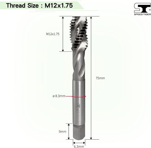 صنابير الفلوت الحلزونية SPEED TIGER TSM_M10x1.5 HSS، تسامح متري M10x1.5mm H3، 3 مزامير مستقيمة غير مطلية - صنع في تايوان (قطعتان، M10x1.5) in Kuwait