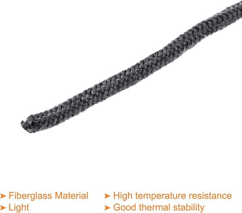 PATIKIL 6.57ftx0.24inch Fiberglass Rope, Round Braided Rope High-Temperature Stove Gasket Seal for Boiler Furnace Oven Kiln Casting, Black in Saudi Arabia