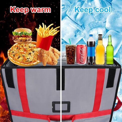 شنطة توصيل بيتزا كبيرة معزولة لحفظ الطعام الساخن والتسليم، شنطة توصيل طعام حرارية قابلة لاعادة الاستخدام، اكياس بيتزا للتسليم، مقاس كبير 22 × 22 × 8.6 انش، رمادي in Kuwait