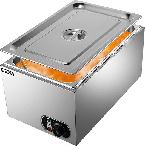 VEVOR Steam Table Warmer, 27 Qt Commercial, Full Size Countertop Food Warmer, Stainless Steel Electric, 1000W Buffet Food Warmer with Lid for Catering and Restaurant in Saudi Arabia