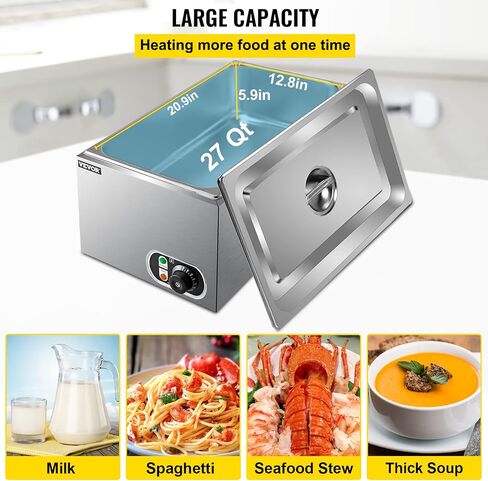VEVOR Steam Table Warmer, 27 Qt Commercial, Full Size Countertop Food Warmer, Stainless Steel Electric, 1000W Buffet Food Warmer with Lid for Catering and Restaurant in Saudi Arabia