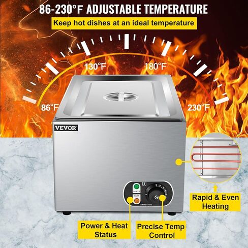 VEVOR Steam Table Warmer, 27 Qt Commercial, Full Size Countertop Food Warmer, Stainless Steel Electric, 1000W Buffet Food Warmer with Lid for Catering and Restaurant in Saudi Arabia
