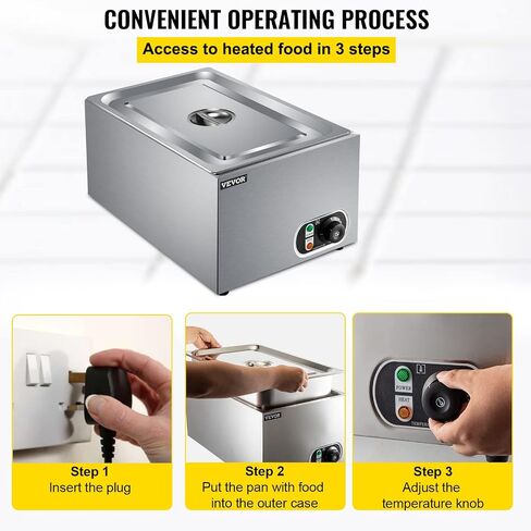VEVOR Steam Table Warmer, 27 Qt Commercial, Full Size Countertop Food Warmer, Stainless Steel Electric, 1000W Buffet Food Warmer with Lid for Catering and Restaurant in Saudi Arabia
