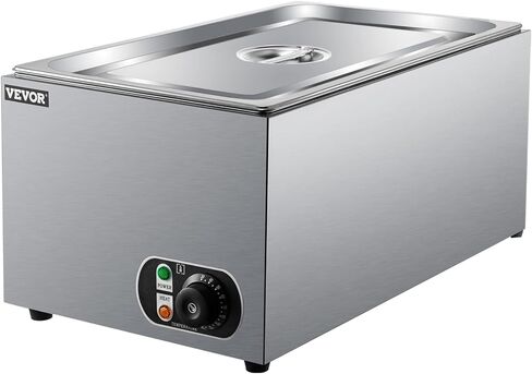 VEVOR Steam Table Warmer, 27 Qt Commercial, Full Size Countertop Food Warmer, Stainless Steel Electric, 1000W Buffet Food Warmer with Lid for Catering and Restaurant in Saudi Arabia