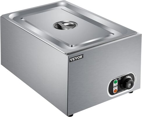 VEVOR Steam Table Warmer, 27 Qt Commercial, Full Size Countertop Food Warmer, Stainless Steel Electric, 1000W Buffet Food Warmer with Lid for Catering and Restaurant in Saudi Arabia