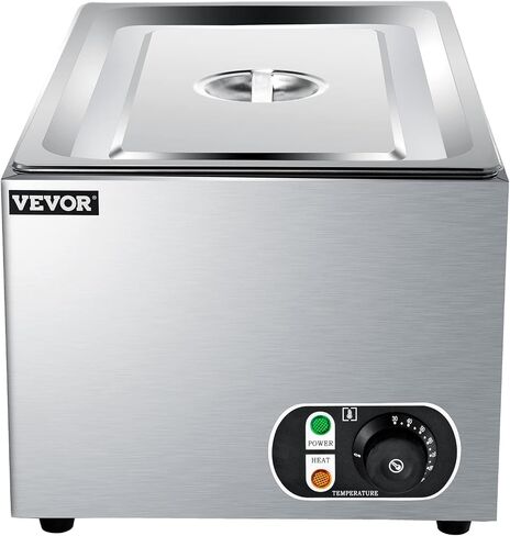 VEVOR Steam Table Warmer, 27 Qt Commercial, Full Size Countertop Food Warmer, Stainless Steel Electric, 1000W Buffet Food Warmer with Lid for Catering and Restaurant in Saudi Arabia