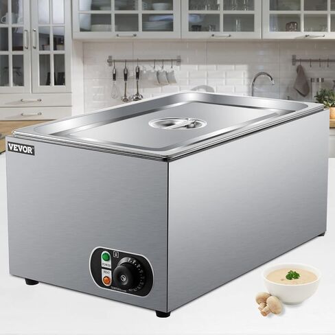 VEVOR Steam Table Warmer, 27 Qt Commercial, Full Size Countertop Food Warmer, Stainless Steel Electric, 1000W Buffet Food Warmer with Lid for Catering and Restaurant in Saudi Arabia