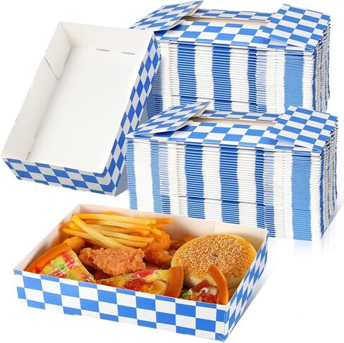 100 قطعة من Lincia لوازم حفلات مهرجان أكتوبر، صواني الطعام الورقية للاستعمال مرة واحدة باللونين الأزرق والأبيض، صناديق ورقية مربعة باللونين الأزرق والأبيض، صواني ناتشو بعلم بافاري ألماني للطعام، وحفلات مهرجان البيرة، والوجبات الخفيفة in Kuwait