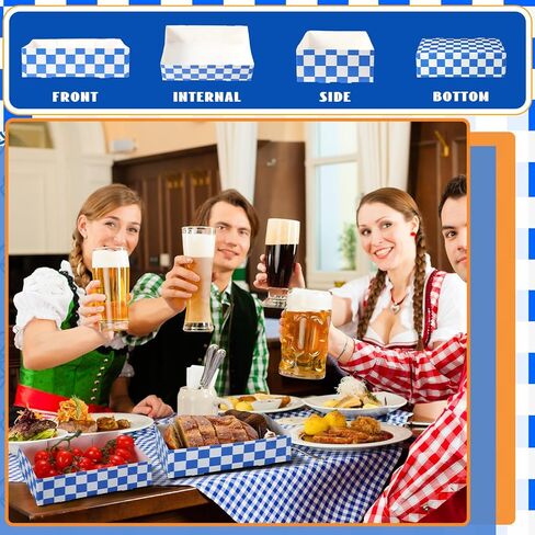 100 قطعة من Lincia لوازم حفلات مهرجان أكتوبر، صواني الطعام الورقية للاستعمال مرة واحدة باللونين الأزرق والأبيض، صناديق ورقية مربعة باللونين الأزرق والأبيض، صواني ناتشو بعلم بافاري ألماني للطعام، وحفلات مهرجان البيرة، والوجبات الخفيفة in Kuwait