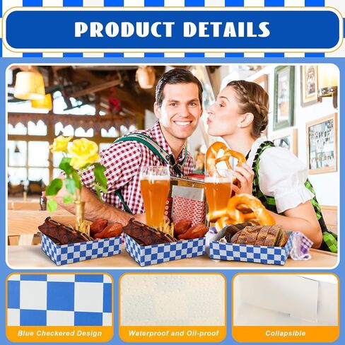 100 قطعة من Lincia لوازم حفلات مهرجان أكتوبر، صواني الطعام الورقية للاستعمال مرة واحدة باللونين الأزرق والأبيض، صناديق ورقية مربعة باللونين الأزرق والأبيض، صواني ناتشو بعلم بافاري ألماني للطعام، وحفلات مهرجان البيرة، والوجبات الخفيفة in Kuwait